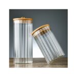 Cukiernica, pojemnik ryflowany z przykrywką bambusowa, rozm. L, 1150 ml 1szt SZK169 - obrazek 4