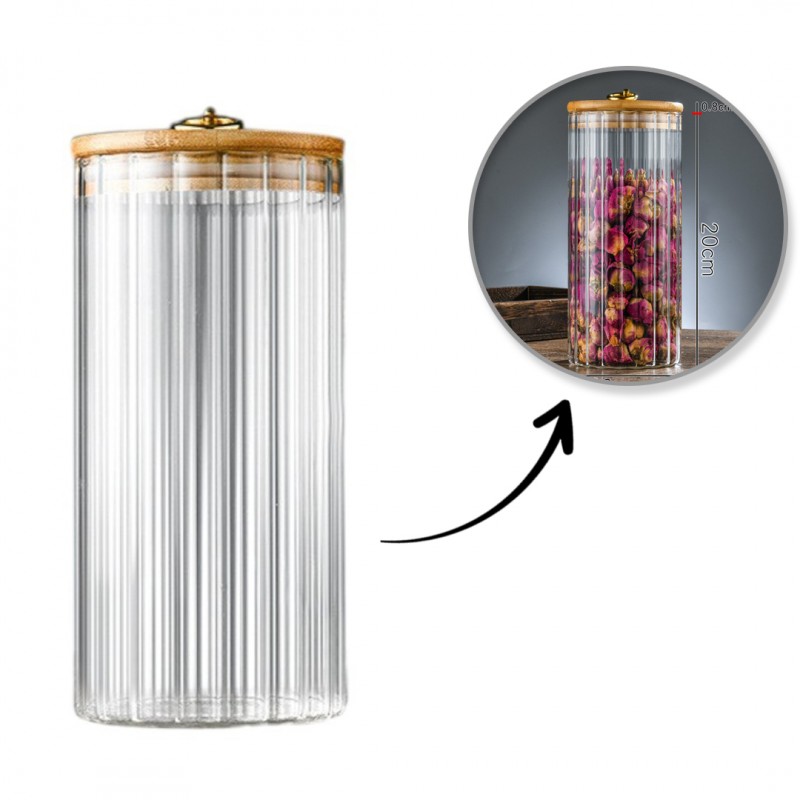 cukiernica-pojemnik-ryflowany-z-przykrywka-bambusowa-rozm-l-1150-ml-1szt-szk169 Cukiernica, pojemnik ryflowany z przykrywką bambusowa, rozm. L, 1150 ml 1szt SZK169 - obrazek 1