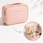 Kosmetyczka rozkładana elegancka kuferek etui z ekoskóry róż KS146R - obrazek 2