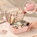 Kosmetyczka rozkładana elegancka kuferek etui z ekoskóry róż KS146R - obrazek 3