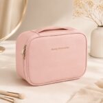 Kosmetyczka rozkładana elegancka kuferek etui z ekoskóry róż KS146R - obrazek 4