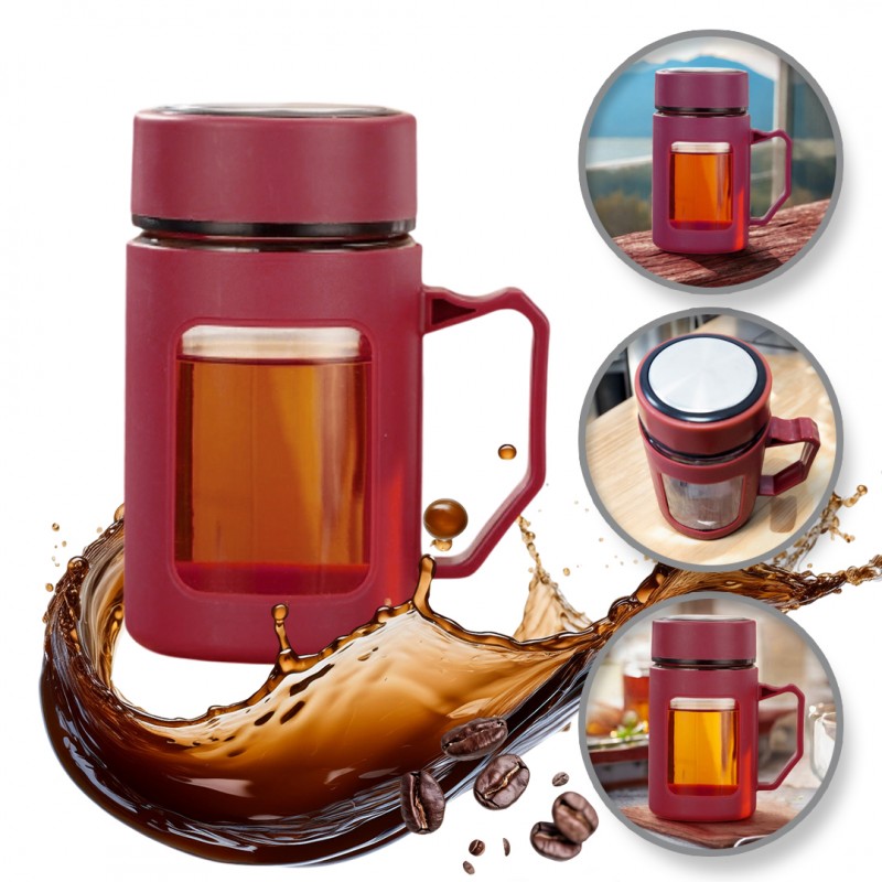 kubek-bidon-ze-szkla-na-kawe-herbate-z-uchwytem-czerwony-500-ml-cup18cze Kubek bidon ze szkła na Kawę Herbatę z uchwytem czerwony 500 ML CUP18CZE - obrazek 1