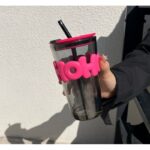 Kubek z kolorowego szkła na Kawę Herbatę ze słomką i zamknięciem 400 ML CUP14 - obrazek 4