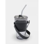 Kubek z kolorowego szkła na Kawę Herbatę ze słomką i zamknięciem 450 ML CUP09GRAF - obrazek 2
