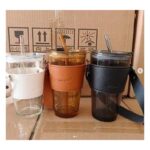 Kubek ze szkła na Kawę Herbatę ze słomką i zamknięciem 450 ML CUP09B - obrazek 2