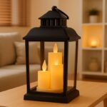 Lampion dekoracyjny LED z imitacją świec 12 x 23 cm - LAMP54WZ2 - obrazek 2