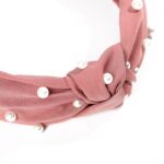 Opaska turban z materiału gruba ciemny róż perełki O227CR - obrazek 2