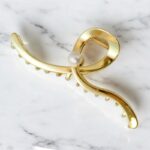 Spinka klamra do włosów XL metalowa złota z perłą 12,5 cm SP377 - obrazek 2