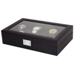Szkatułka pudełko na zegarki na 10szt Karbon czarny, przeszycia 28 x 22 x 8cm PD136 - obrazek 2