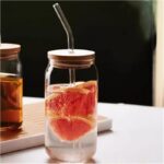 Szklanka 350ml z rurka i drewnianą przykrywka 1szt. do kawy, koktajli SZK210 - obrazek 3