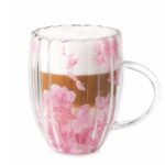 Szklanka termiczna ryflowana z kwiatami w środku, gipsówka róż 300 ml 1szt SZK157