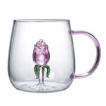 Szklanka ze szklanym tulipanem w środku, różowa rączka 400ml - SZK129 - obrazek 2