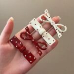Zestaw pakiet 4w1 spinek wsuwek do włosów, KOKARDY czerwone białe kropki PINK SP452 - obrazek 2