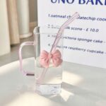 Szklanka do Napojów Smoothie Kubek ze Słomką z Przykrywką Szkło 320ml - obrazek 2