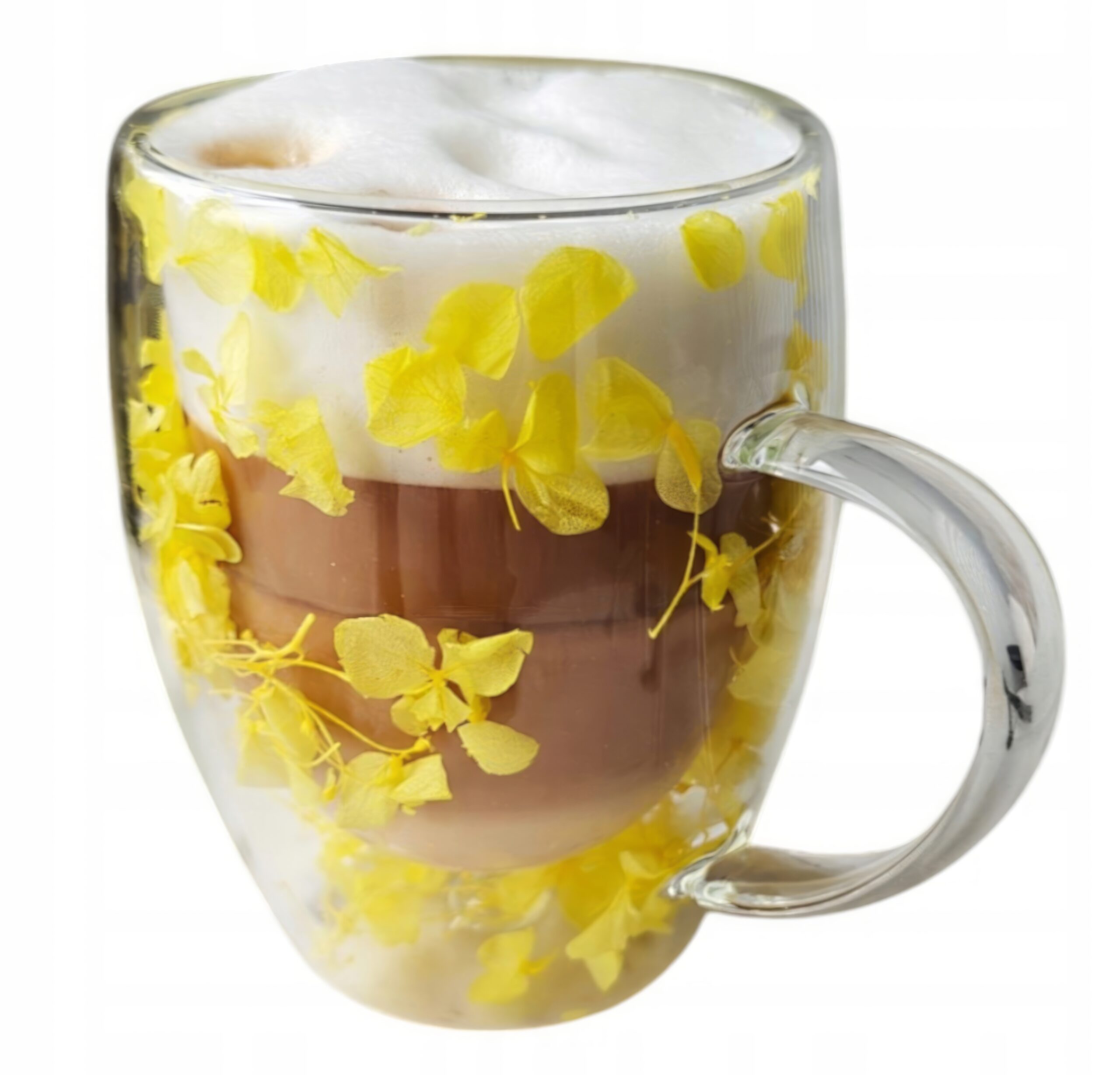 SZKLANKA-TERMICZNA-DO-KAWY-HERBATY-Z-KWIATAMI-W-SRODKU-FLOWERS-Zolty-300ML Szklanka do Herbaty Kawy Termiczna z Kwiatami w Środku 300ml - obrazek 1