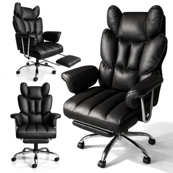 Fotel biurowy obrotowy RELAX PRO z podnóżkiem - ecoskóra czarny KO50CZ