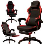 Fotel gamingowy obrotowy VECTOR z masażerem i podnóżkiem KO48CZE