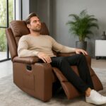 Fotel, sofa rozkładana jednoosobowa VERO z uchwytem na napój, ekoskóra brąz SOF01BR - obrazek 2