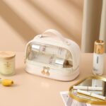Kosmetyczka organizer na kosmetyki kremowa dwupoziomowa 23x13,5x16cm KS115B - obrazek 2