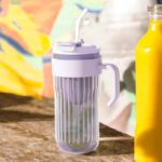 Kubek z ryflowanego szkła na Kawę Herbatę ze słomką, sitkiem i zamknięciem 550 ML CUP12FIO - obrazek 2