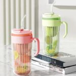 Kubek z ryflowanego szkła na Kawę Herbatę ze słomką, sitkiem i zamknięciem 550 ML CUP12FIO - obrazek 5