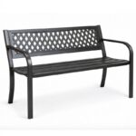 Ławka ogrodowa z oparciem, parkowa, metalowa z PCV, 118 x 50 x 75cm czarna LAW01