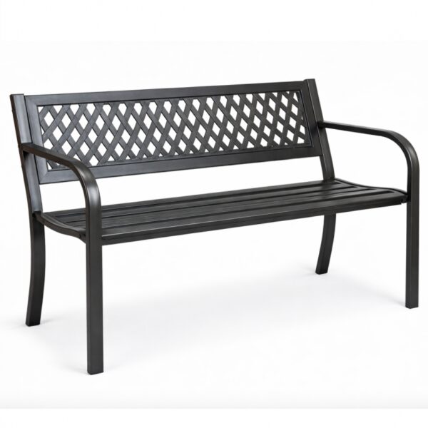 Ławka ogrodowa z oparciem, parkowa, metalowa z PCV, 118 x 50 x 75cm czarna LAW01