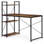 Loftowe biurko komputerowe z regałem, półkami, 120 x 60cm, czarne, brązowy blat  STL24BR - obrazek 5