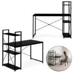 Loftowe biurko komputerowe z regałem, półkami, 120 x 60cm, czarne, czarny blat  STL24CZ