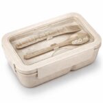 Lunch box, śniadaniówka ze sztućcami beżowy przegródki 850 ml PJM46