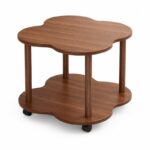 Mobilny stolik kawowy w kształcie koniczyny, orzechowy 60x60x48cm STL26 - obrazek 3