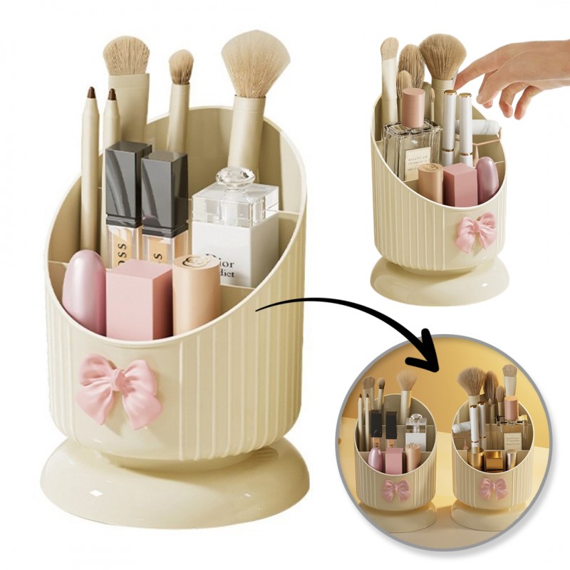 organizer-na-pedzle-kremowy-z-rozowa-kokardka-158-x-11-cm-cb67 Organizer na pędzle, Kremowy z różową KOKARDKĄ 15,8 x 11 cm CB67 - obrazek 1
