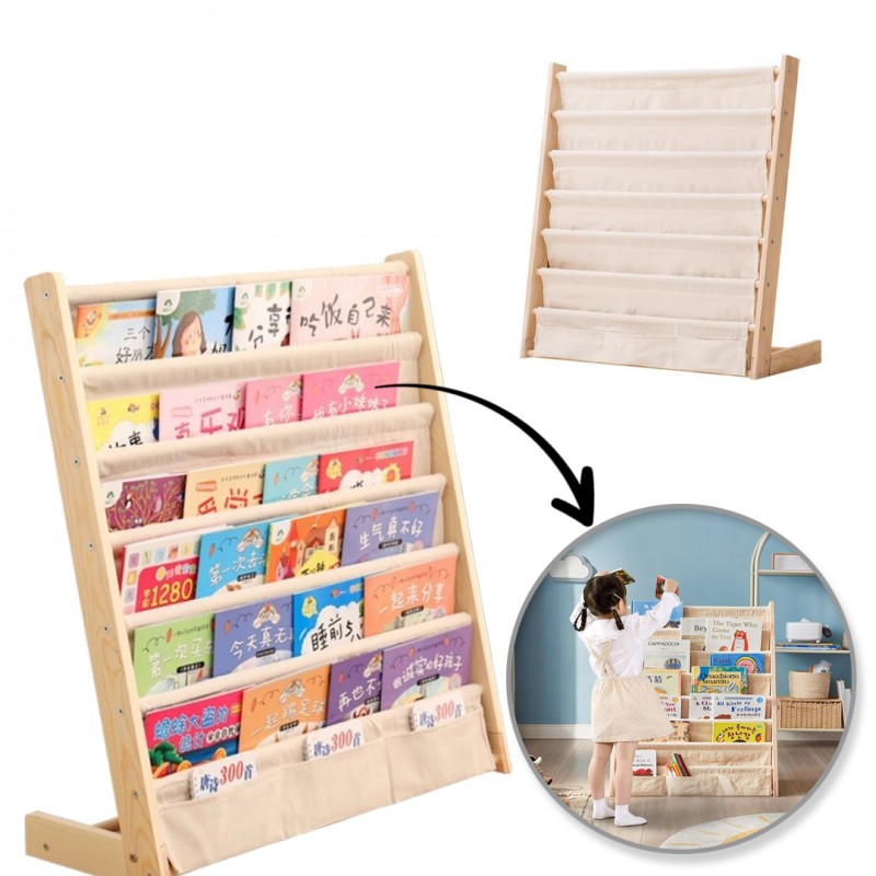 regal-6-poziomowy-stojak-organizer-na-ksiazki-z-kieszonkami-79-x-60-cm-sz45 Regał, 6 poziomowy stojak, organizer na książki z kieszonkami 79 x 60 cm SZ45 - obrazek 1