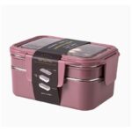 Śniadaniówka LUNCH BOX z widelcem, stal nierdzewna, 2 poziomy, ciemny róż PJM50CR - obrazek 3