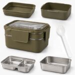 Śniadaniówka LUNCH BOX z widelcem, stal nierdzewna, 2 poziomy, zielony PJM50ZIE - obrazek 2