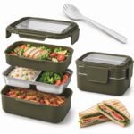 Śniadaniówka LUNCH BOX z widelcem, stal nierdzewna, 2 poziomy, zielony PJM50ZIE