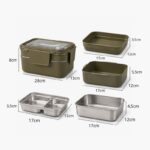 Śniadaniówka LUNCH BOX z widelcem, stal nierdzewna, 2 poziomy, zielony PJM50ZIE - obrazek 4