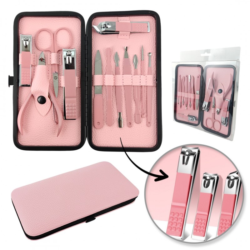 zestaw-akcesoriow-do-manicure-pedicure-w-etui-rozowe-12w1-ak20 Zestaw akcesoriów do manicure, pedicure w etui różowe 12w1 AK20 - obrazek 1