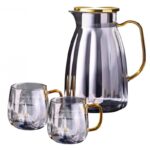 Zestaw- dzbanek 1600ml z falowanymi ściankami z pokrywką + 2 szklanki 350ml- DZ07 - obrazek 2