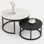 Zestaw okrągłych stolików kawowych 2w1 biało czarny marmur 60 i 80 cm STL14BCZ - obrazek 2