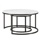 Zestaw okrągłych stolików kawowych 2w1 biało czarny marmur 60 i 80 cm STL14BCZ - obrazek 4